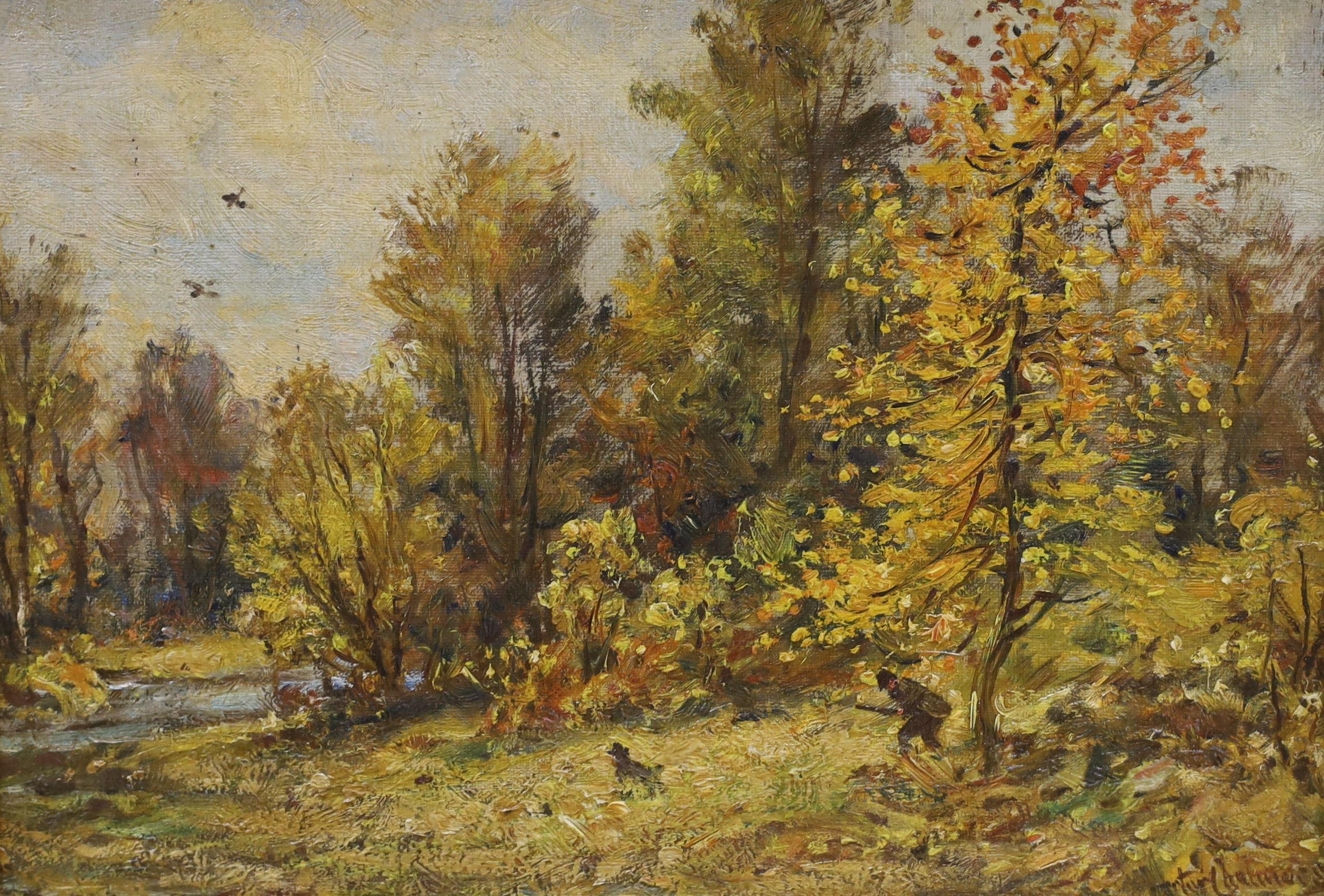 Hector Chalmers (1849-1943), oil on board, 'Autum at Orbiston', signed, 23 x 33cm